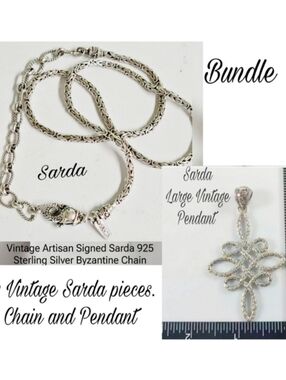 VINTAGE SARDA STERLING SILVER 20.5"+ NECKLACE 925 23.5g ➕️Large Sarda 3" Pendant